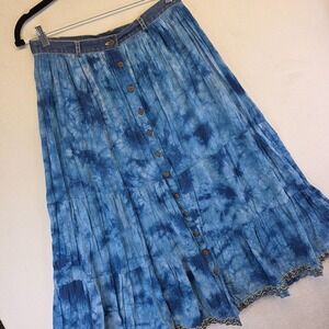 St Johns Bay Skirt Womens 12 Button‎ Tiered Boho Y2K Festival Retro Western